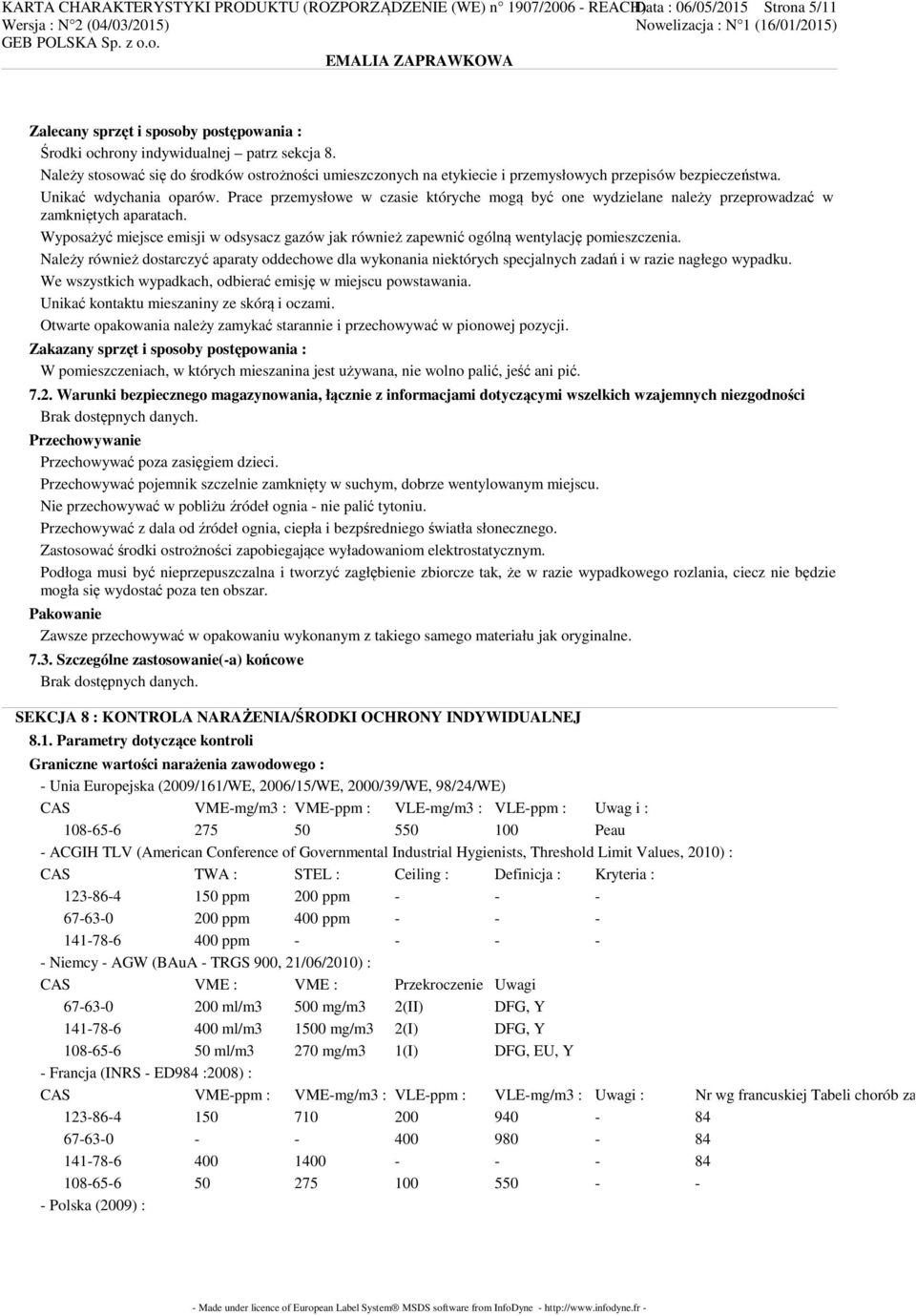 Prace przemysłowe w czasie któryche mogą być one wydzielane należy przeprowadzać w zamkniętych aparatach.