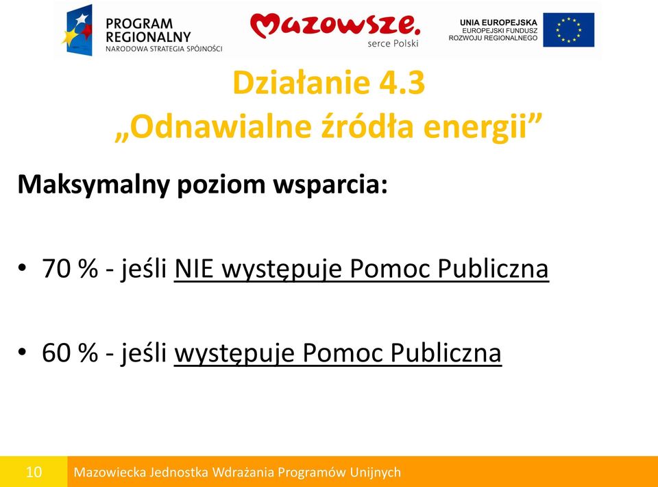 Maksymalny poziom wsparcia: 70 % -