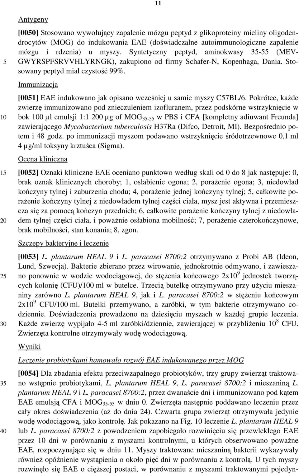 Immunizacja [0051] EAE indukowano jak opisano wcześniej u samic myszy C57BL/6.