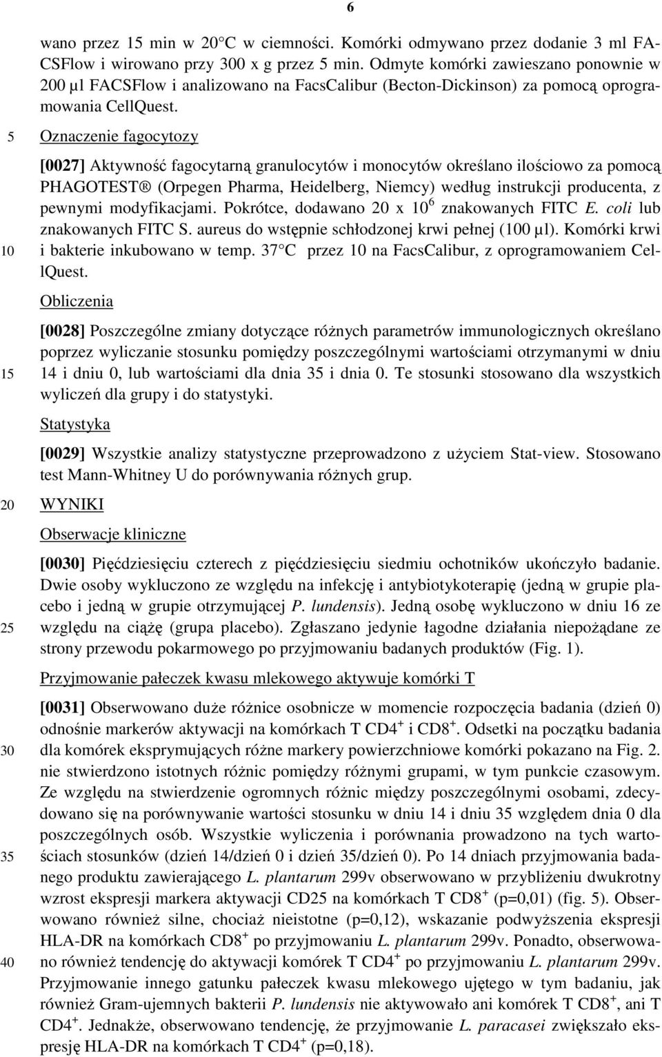 Oznaczenie fagocytozy [0027] Aktywność fagocytarną granulocytów i monocytów określano ilościowo za pomocą PHAGOTEST (Orpegen Pharma, Heidelberg, Niemcy) według instrukcji producenta, z pewnymi
