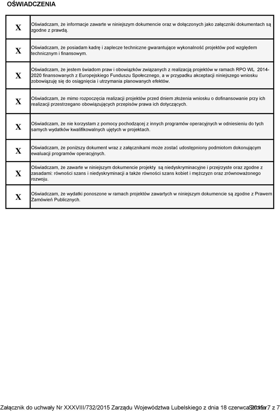 Oświadczam, że jestem świadom praw i obowiązków związanych z realizacją projektów w ramach RPO WL 2014 2020 finansowanych z Europejskiego Funduszu Społecznego, a w przypadku akceptacji niniejszego