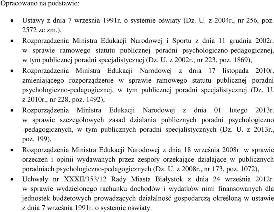 1869), Rozporządzenia Ministra Edukacji Narodowej z dnia 17 listopada 2010r.