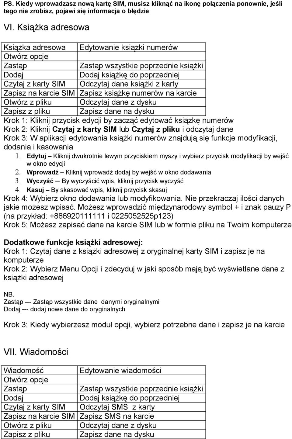 karty Zapisz na karcie SIM Zapisz książkę numerów na karcie Otwórz z pliku Odczytaj dane z dysku Zapisz z pliku Zapisz dane na dysku Krok 1: Kliknij przycisk edycji by zacząć edytować książkę numerów