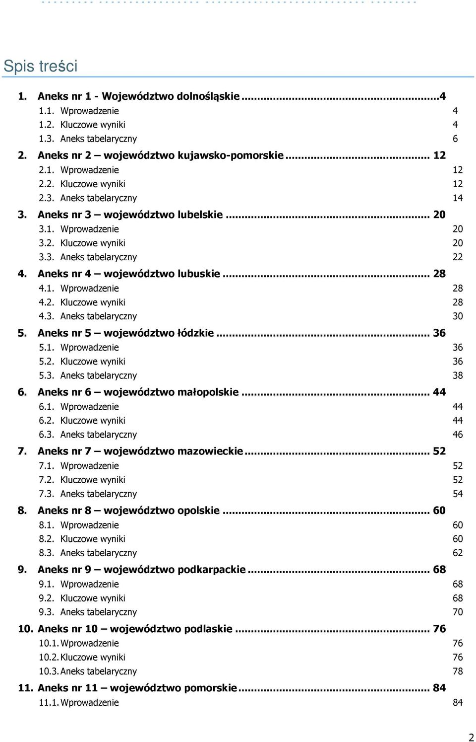 .. 28 4.1. Wprowadzenie 28 4.2. Kluczowe wyniki 28 4.3. Aneks tabelaryczny 30 5. Aneks nr 5 województwo łódzkie... 36 5.1. Wprowadzenie 36 5.2. Kluczowe wyniki 36 5.3. Aneks tabelaryczny 38 6.