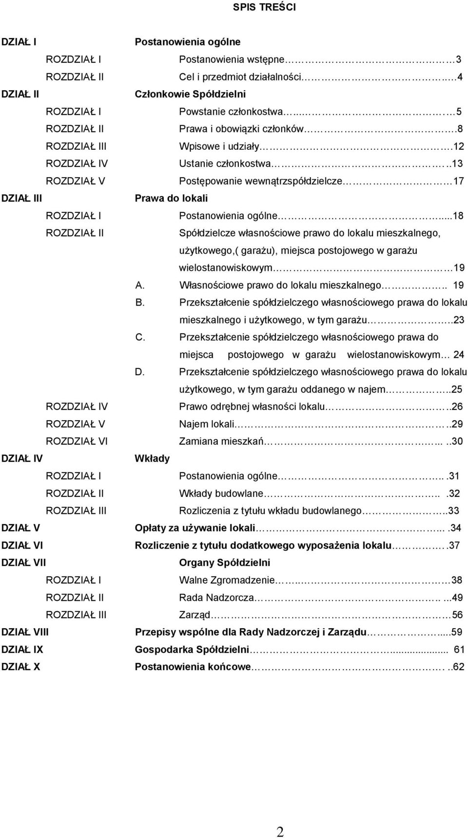 ..13 ROZDZIAŁ V Postępowanie wewnątrzspółdzielcze 17 DZIAŁ III Prawa do lokali ROZDZIAŁ I Postanowienia ogólne.