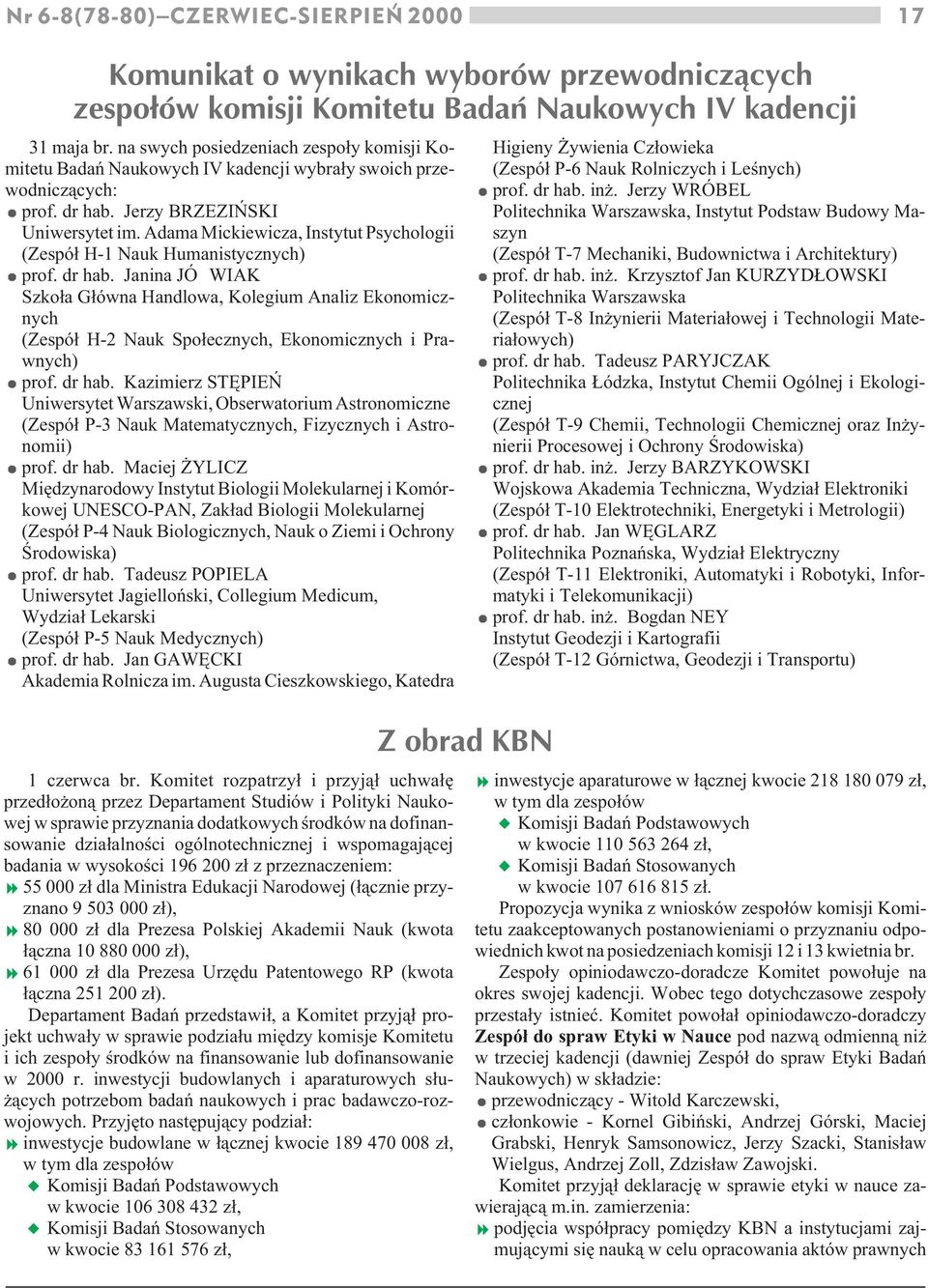 Adama Mickiewicza, Instytut Psychologii (Zespó³ H-1 Nauk Humanistycznych) = prof. dr hab.