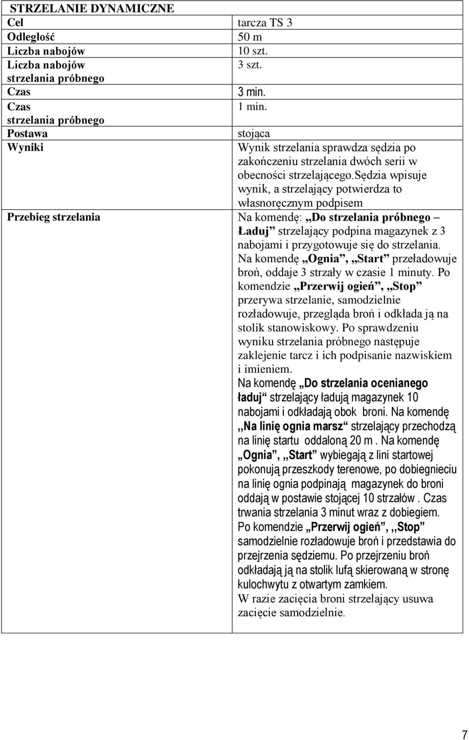 sędzia wpisuje wynik, a strzelający potwierdza to własnoręcznym podpisem Przebieg strzelania Na komendę: Do strzelania próbnego Ładuj strzelający podpina magazynek z 3 nabojami i przygotowuje się do