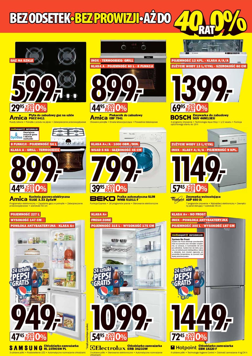 KLASA A/A/A ZUŻYCIE WODY 13 L/CYKL SZEROKOŚĆ 60 CM 899, 1399, 29 95 x20 44 95 x20 INFORMUJE!