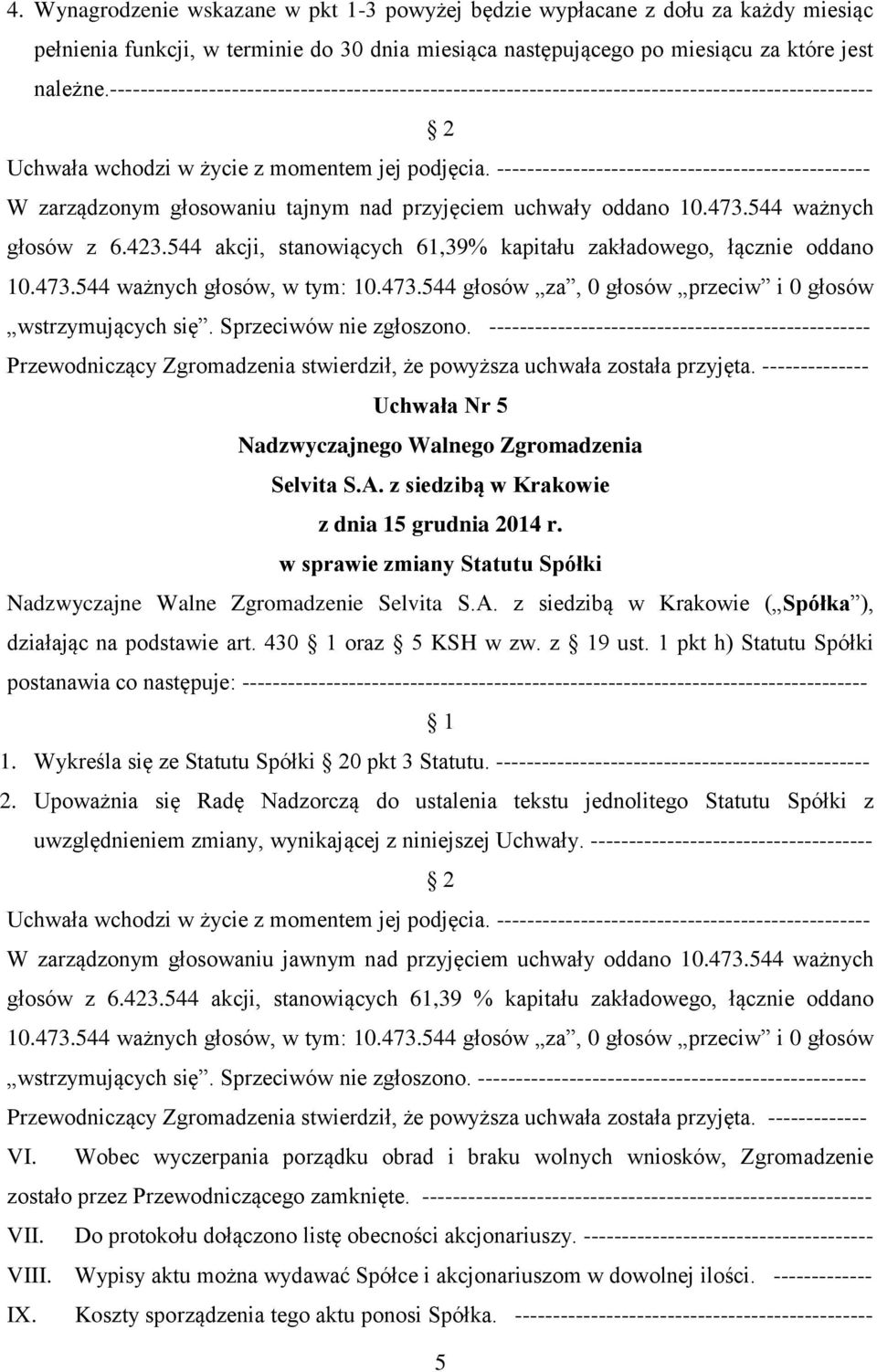------------------------------------------------- W zarządzonym głosowaniu tajnym nad przyjęciem uchwały oddano 10.473.544 ważnych głosów z 6.423.