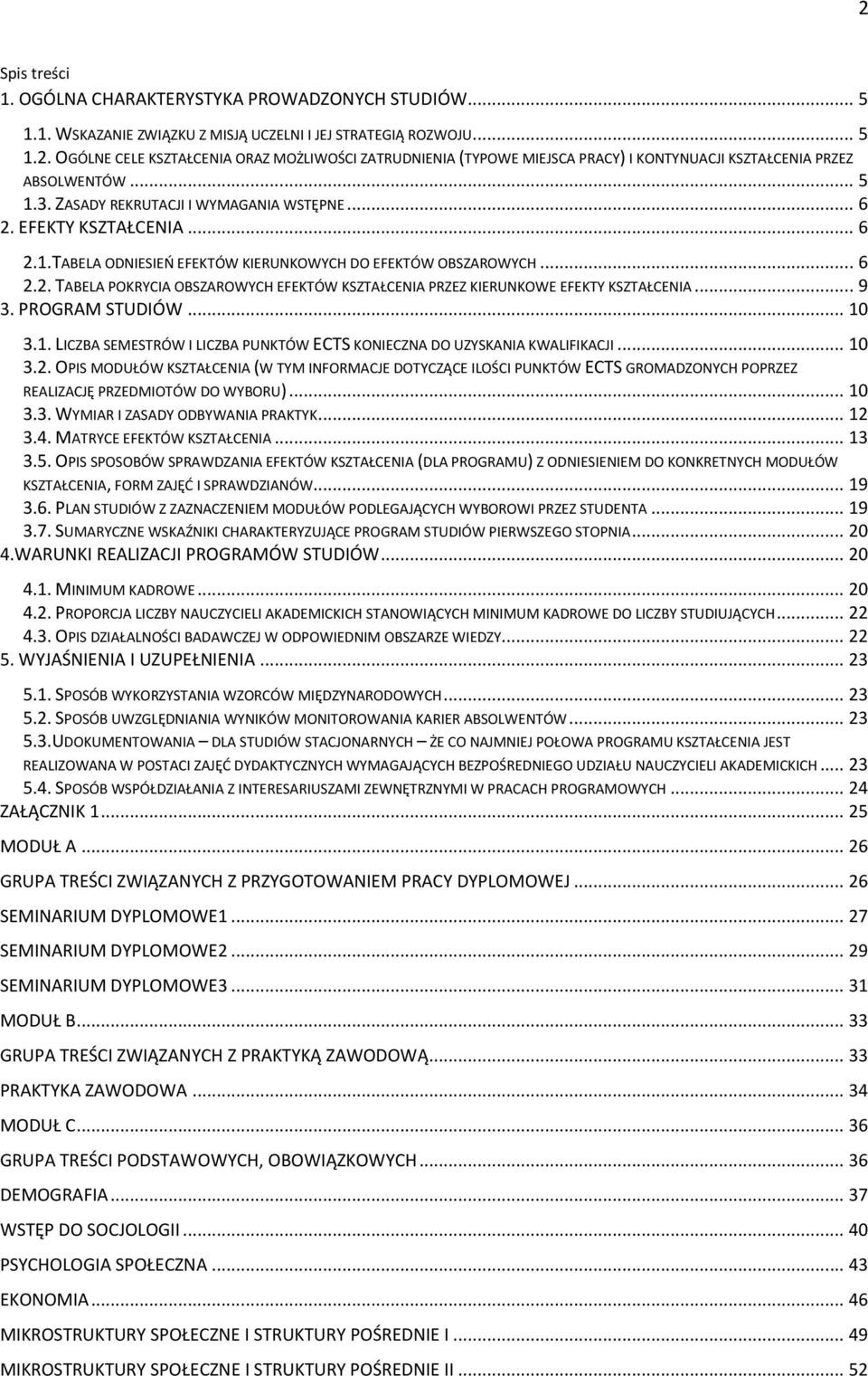 .. 9 3. PROGRAM STUDIÓW... 10 3.1. LICZBA SEMESTRÓW I LICZBA PUNKTÓW ECTS KONIECZNA DO UZYSKANIA KWALIFIKACJI... 10 3.2.