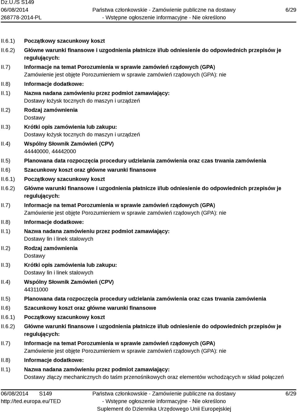 lin i linek stalowych 44311000 złączy mechanicznych do taśm