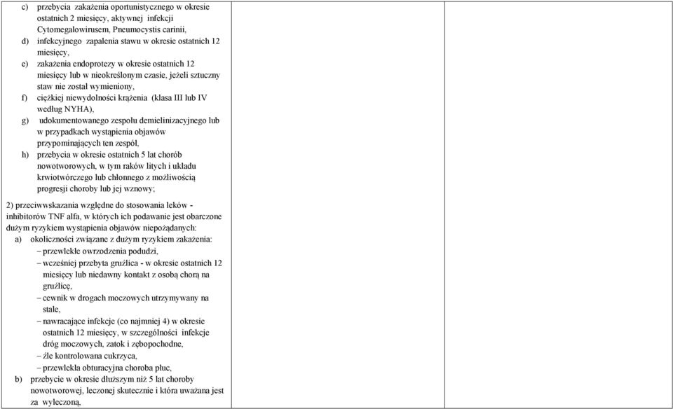 udokumentowanego zespołu demielinizacyjnego lub w przypadkach wystąpienia objawów przypominających ten zespół, h) przebycia w okresie ostatnich 5 lat chorób nowotworowych, w tym raków litych i układu