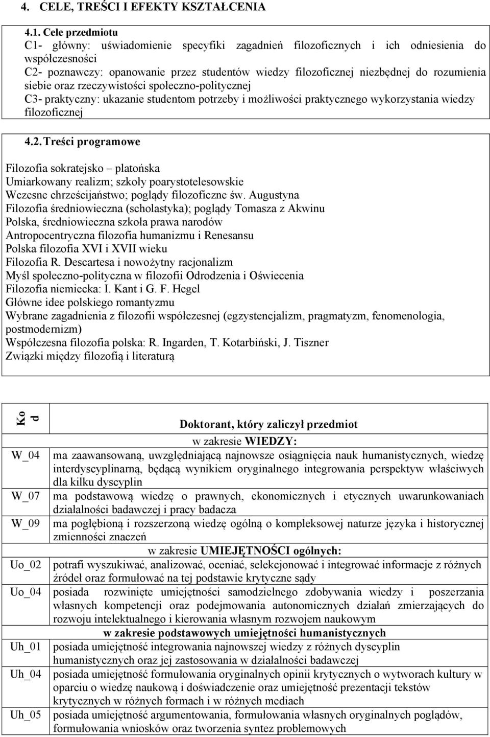 rozumienia siebie oraz rzeczywistości społeczno-politycznej C3- praktyczny: ukazanie studentom potrzeby i możliwości praktycznego wykorzystania wiedzy filozoficznej 4.2.