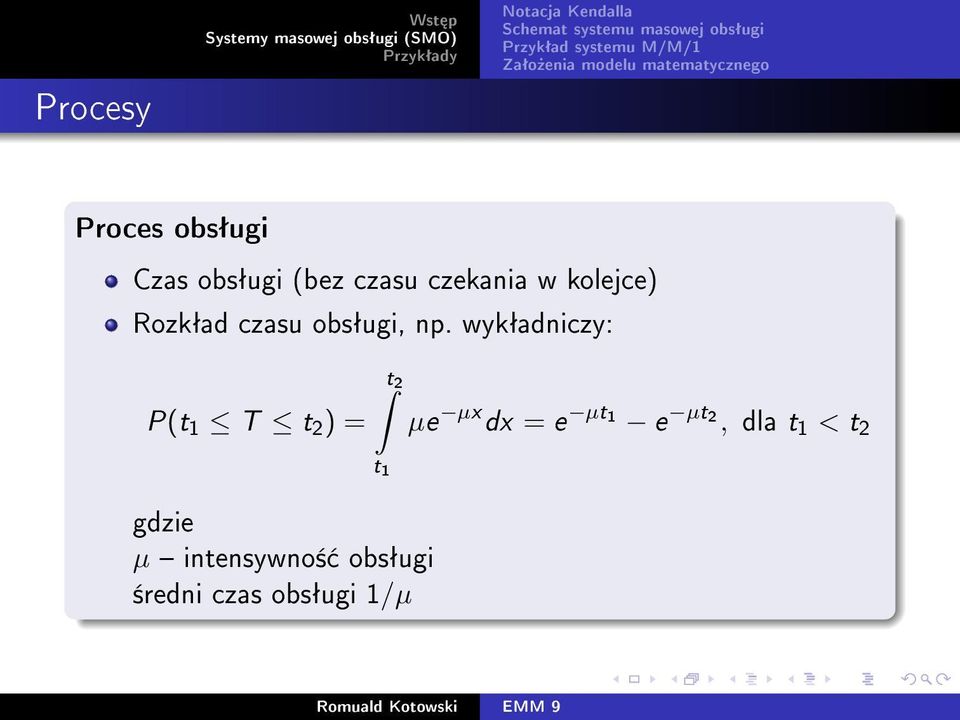 wykªadniczy: t 2 µx P(t 1 T t 2 ) = µe dx = e µt 1 e µt