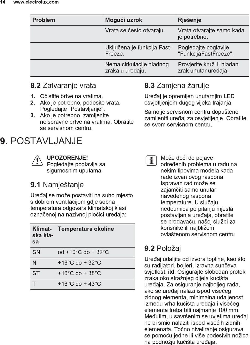 Pogledajte "Postavljanje". 3. Ako je potrebno, zamijenite neispravne brtve na vratima. Obratite se servisnom centru. 9.