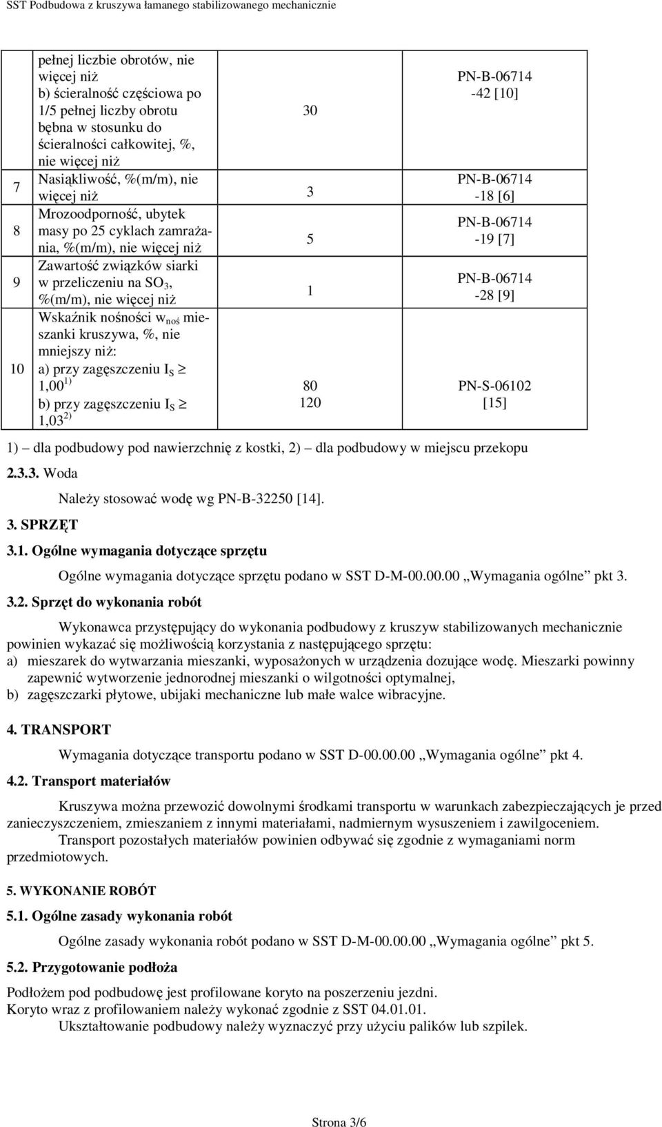 kruszywa, %, nie mniejszy niż: a) przy zagęszczeniu I S 1,00 1) b) przy zagęszczeniu I S 1,03 2) 80 120-42 [10] -18 [6] -19 [7] -28 [9] PN-S-06102 [15] 1) dla podbudowy pod nawierzchnię z kostki, 2)