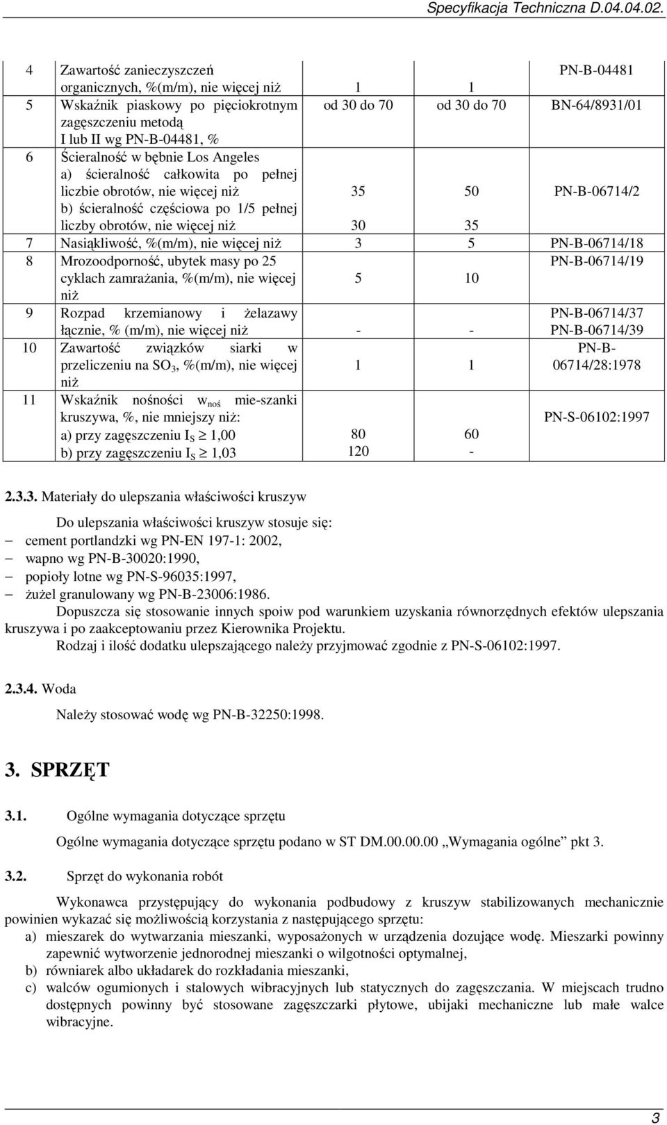 Nasiąkliwość, %(m/m), nie więcej niŝ 3 5 PN-B-06714/18 8 Mrozoodporność, ubytek masy po 25 PN-B-06714/19 cyklach zamraŝania, %(m/m), nie więcej niŝ 5 10 9 Rozpad krzemianowy i Ŝelazawy PN-B-06714/37