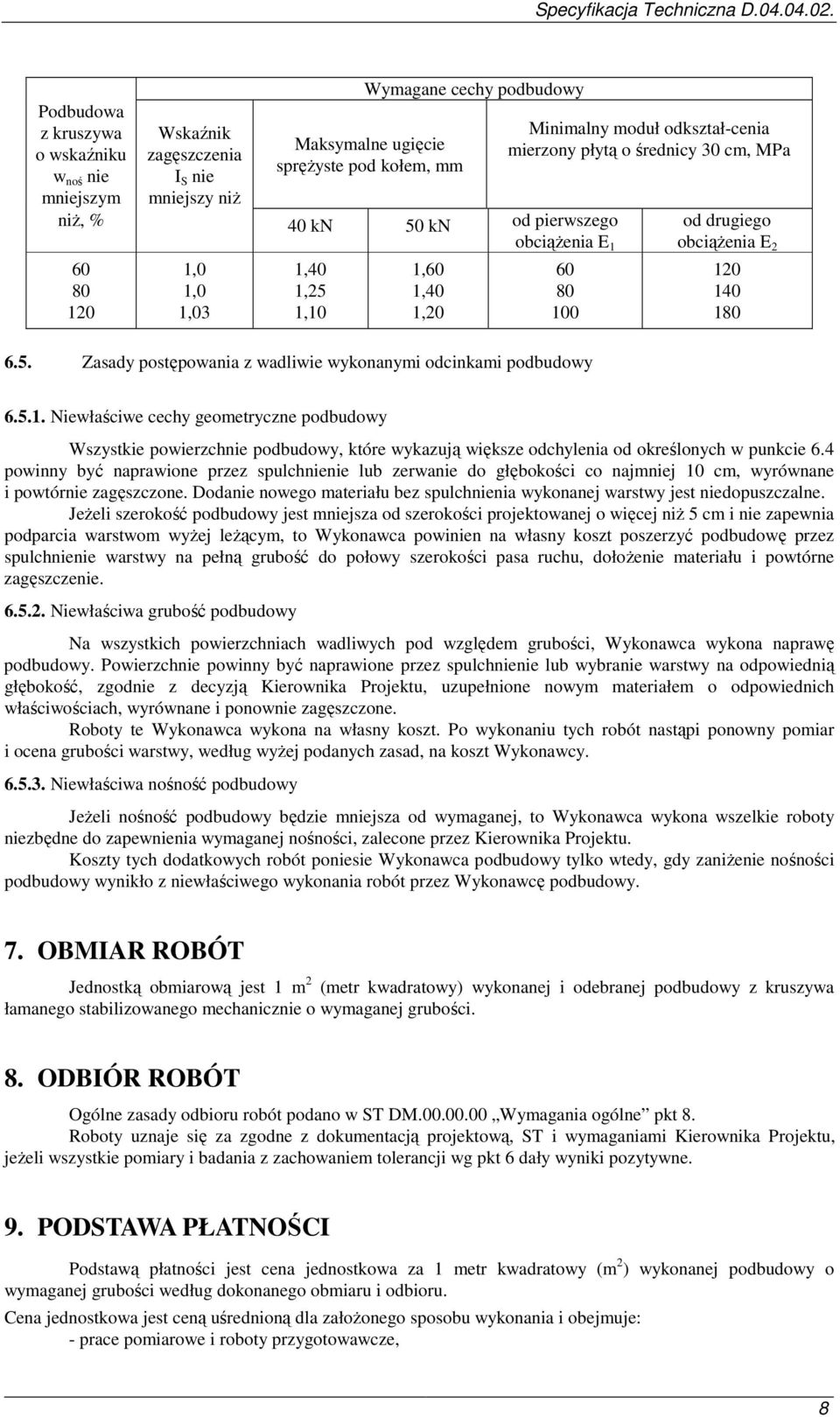 5.1. Niewłaściwe cechy geometryczne podbudowy Wszystkie powierzchnie podbudowy, które wykazują większe odchylenia od określonych w punkcie 6.