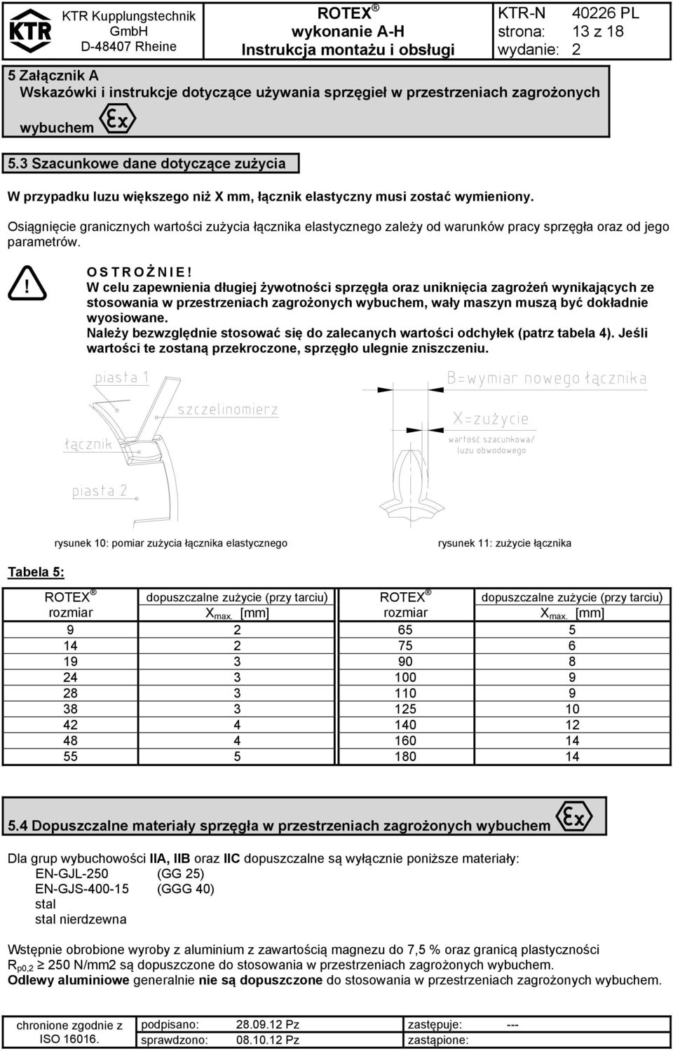 406 PL 13 z 18 Osiągnięcie granicznych wartości zużycia łącznika elastycznego zależy od warunków pracy sprzęgła oraz od jego parametrów.! OSTROŻ NIE!