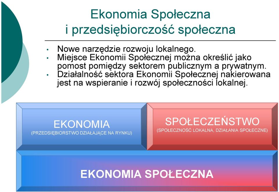 Działalność sektora Ekonomii Społecznej nakierowana jest na wspieranie i rozwój społeczności lokalnej.