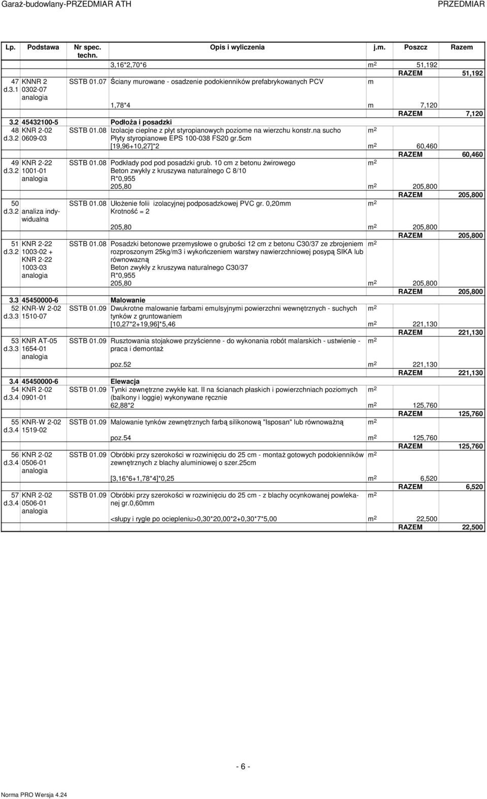 08 Izolacje cieplne z pły syropianowych pozioe na wierzchu konsr.na sucho d.3.2 009-03 Płyy syropianowe EPS 00-038 FS20 gr.5c [9,9+0,27]*2 0,40 RAZEM 0,40 49 KNR 2-22 SSTB 0.