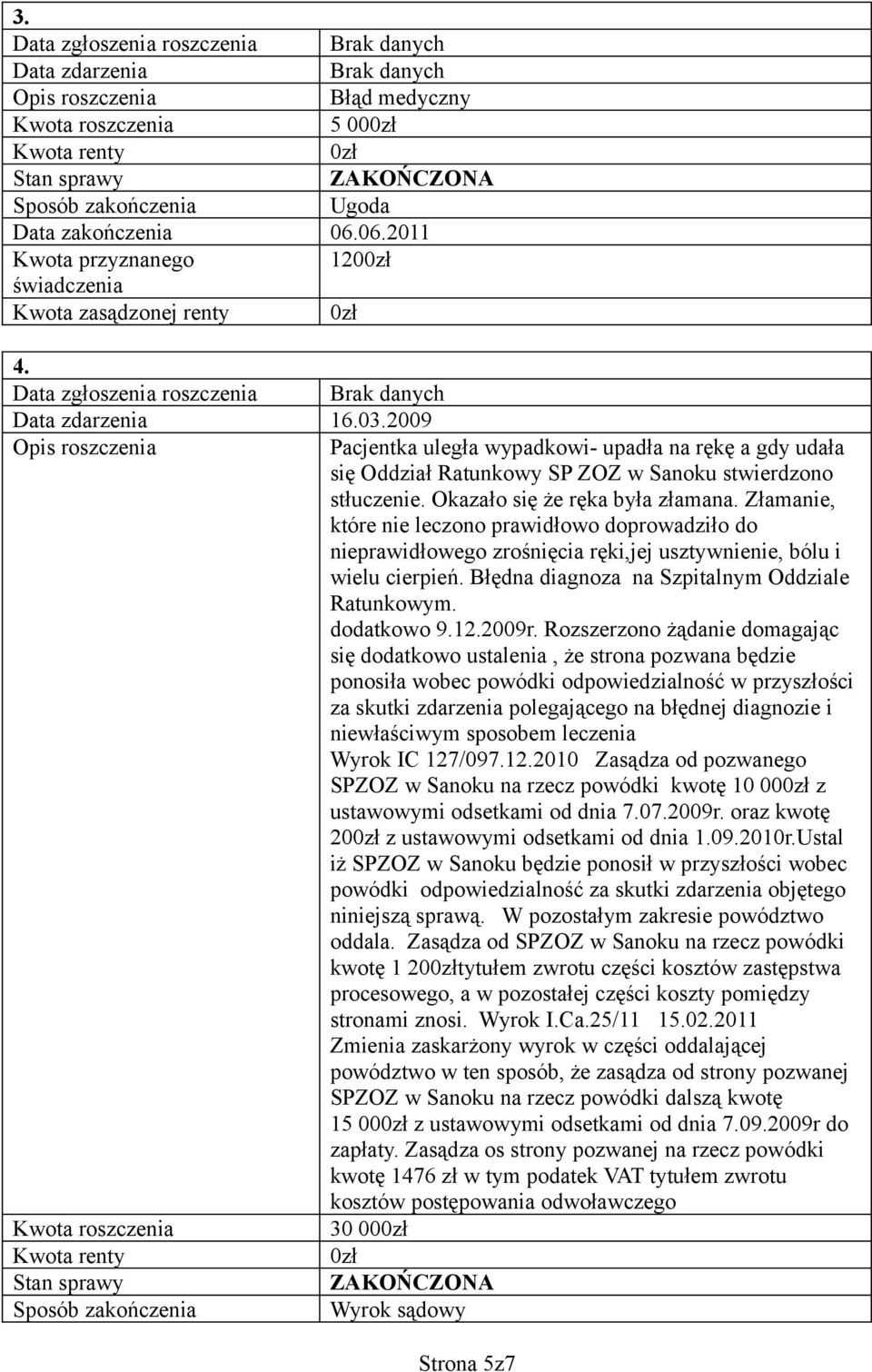 Złamanie, które nie leczono prawidłowo doprowadziło do nieprawidłowego zrośnięcia ręki,jej usztywnienie, bólu i wielu cierpień. Błędna diagnoza na Szpitalnym Oddziale Ratunkowym. dodatkowo 9.12.2009r.