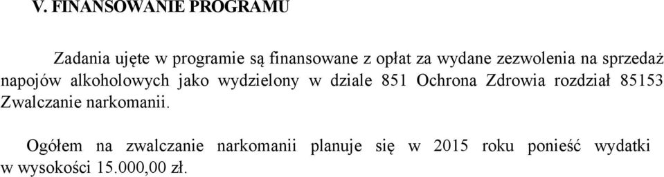 851 Ochrona Zdrowia rozdział 85153 Zwalczanie narkomanii.