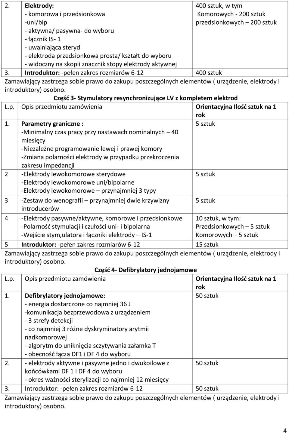 Introduktor: -pełen zakres rozmiarów 6-12 400 sztuk Zamawiający zastrzega sobie prawo do zakupu poszczególnych elementów ( urządzenie, elektrody i introduktory) osobno.