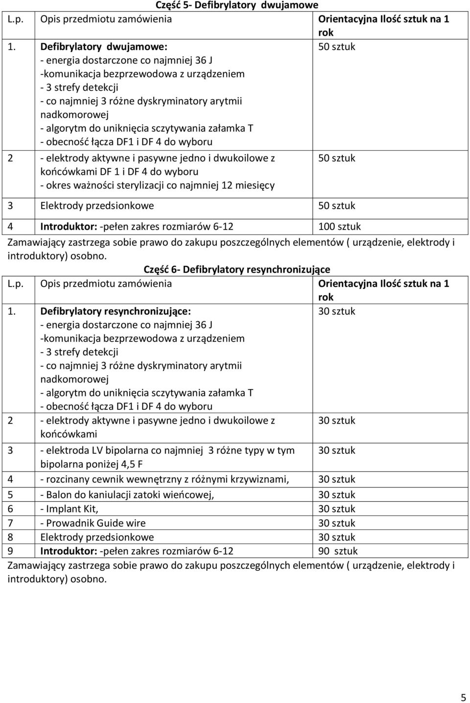 uniknięcia sczytywania załamka T - obecność łącza DF1 i DF 4 do wyboru 50 sztuk 2 - elektrody aktywne i pasywne jedno i dwukoilowe z końcówkami DF 1 i DF 4 do wyboru - okres ważności sterylizacji co