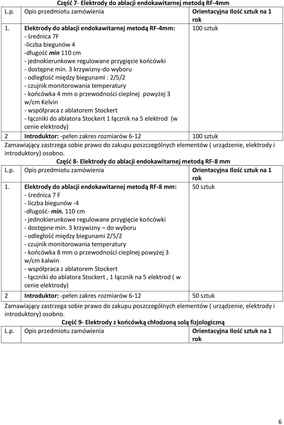 3 krzywizny-do wyboru - odległość między biegunami : 2/5/2 - czujnik monitorowania temperatury - końcówka 4 mm o przewodności cieplnej powyżej 3 w/cm Kelvin - współpraca z ablatorem Stockert -