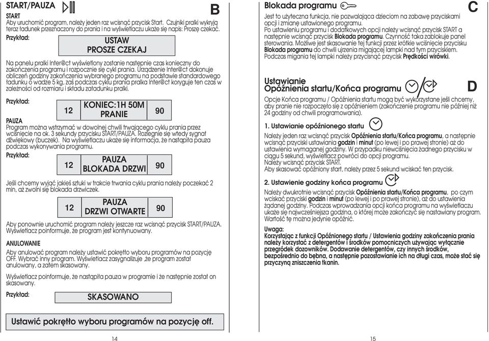 Urzàdzenie Inter@ct dokonuje obliczeƒ godziny zakoƒczenia wybranego programu na podstawie standardowego adunku o wadze 5 kg, zaê podczas cyklu prania pralka Inter@ct koryguje ten czas w zale noêci od