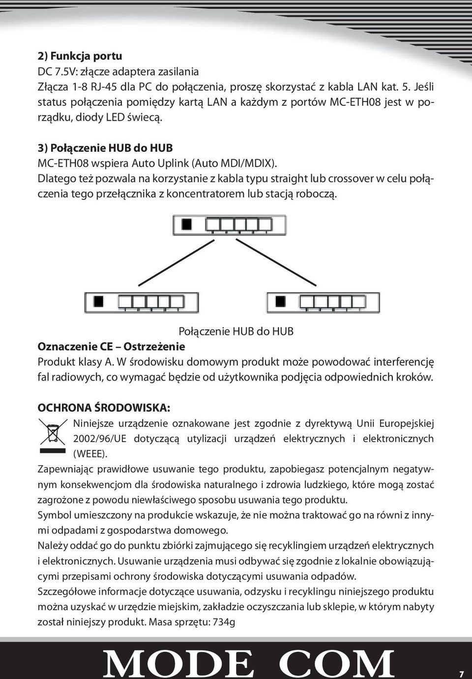Dlatego też pozwala na korzystanie z kabla typu straight lub crossover w celu połączenia tego przełącznika z koncentratorem lub stacją roboczą.