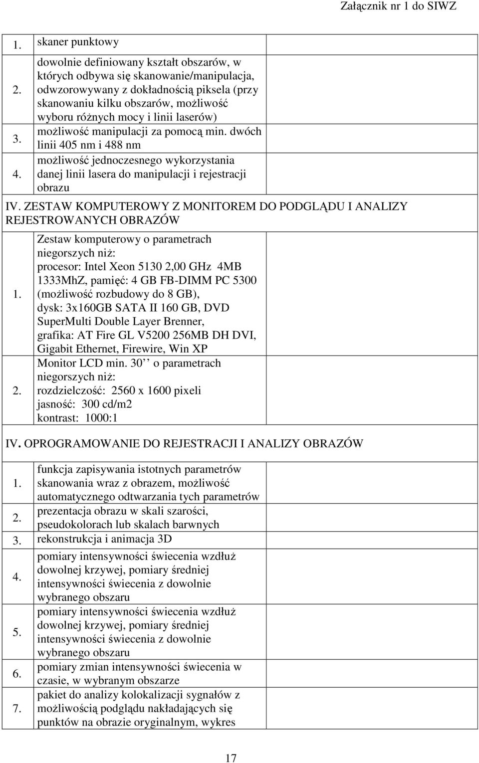 laserów) możliwość manipulacji za pomocą min. dwóch linii 405 nm i 488 nm możliwość jednoczesnego wykorzystania danej linii lasera do manipulacji i rejestracji obrazu IV.