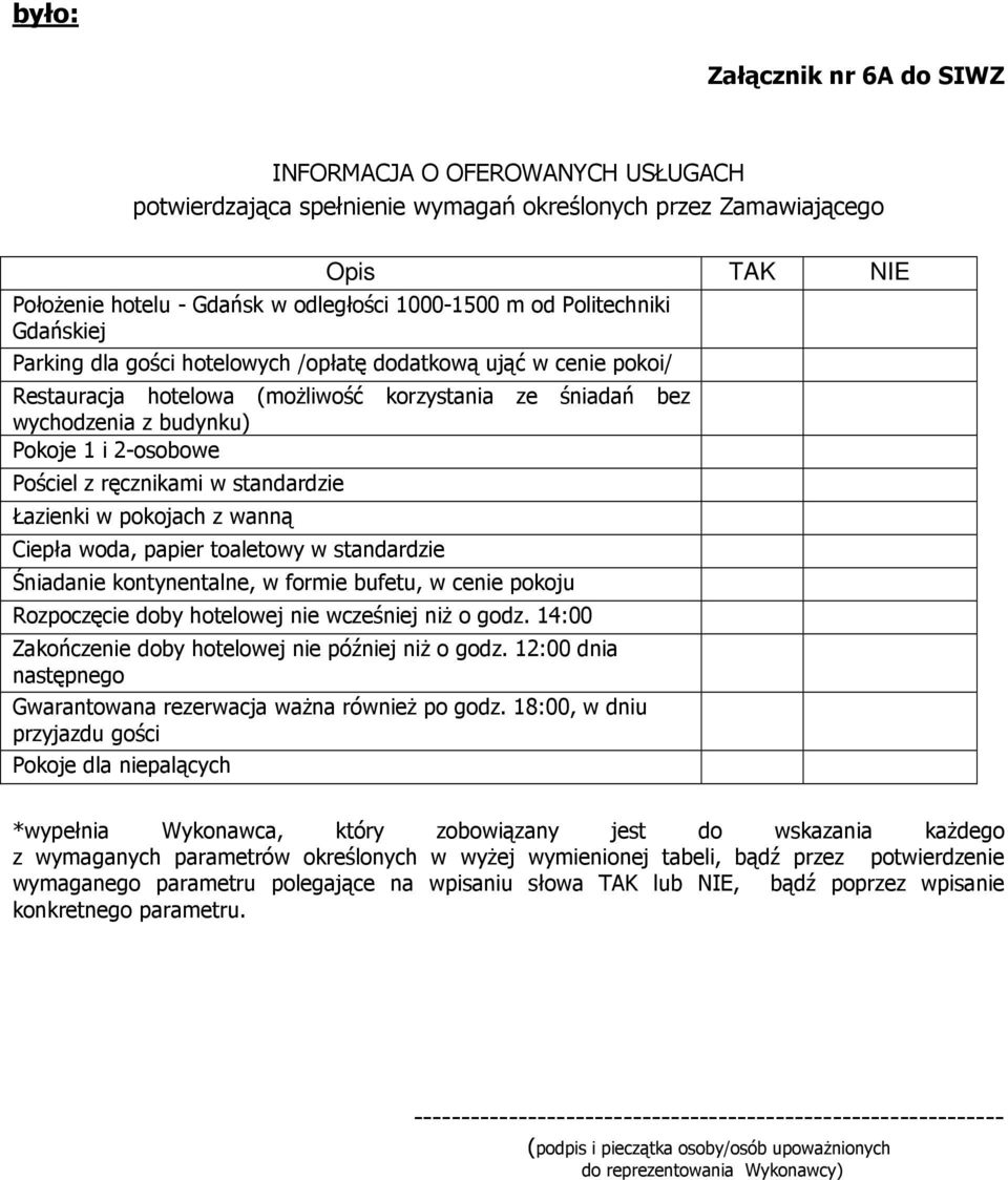 Pościel z ręcznikami w standardzie Łazienki w pokojach z wanną Ciepła woda, papier toaletowy w standardzie Śniadanie kontynentalne, w formie bufetu, w cenie pokoju Rozpoczęcie doby hotelowej nie