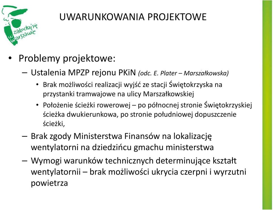 ścieżki rowerowej po północnej stronie Świętokrzyskiej ścieżka dwukierunkowa, po stronie południowej dopuszczenie ścieżki, Brak zgody