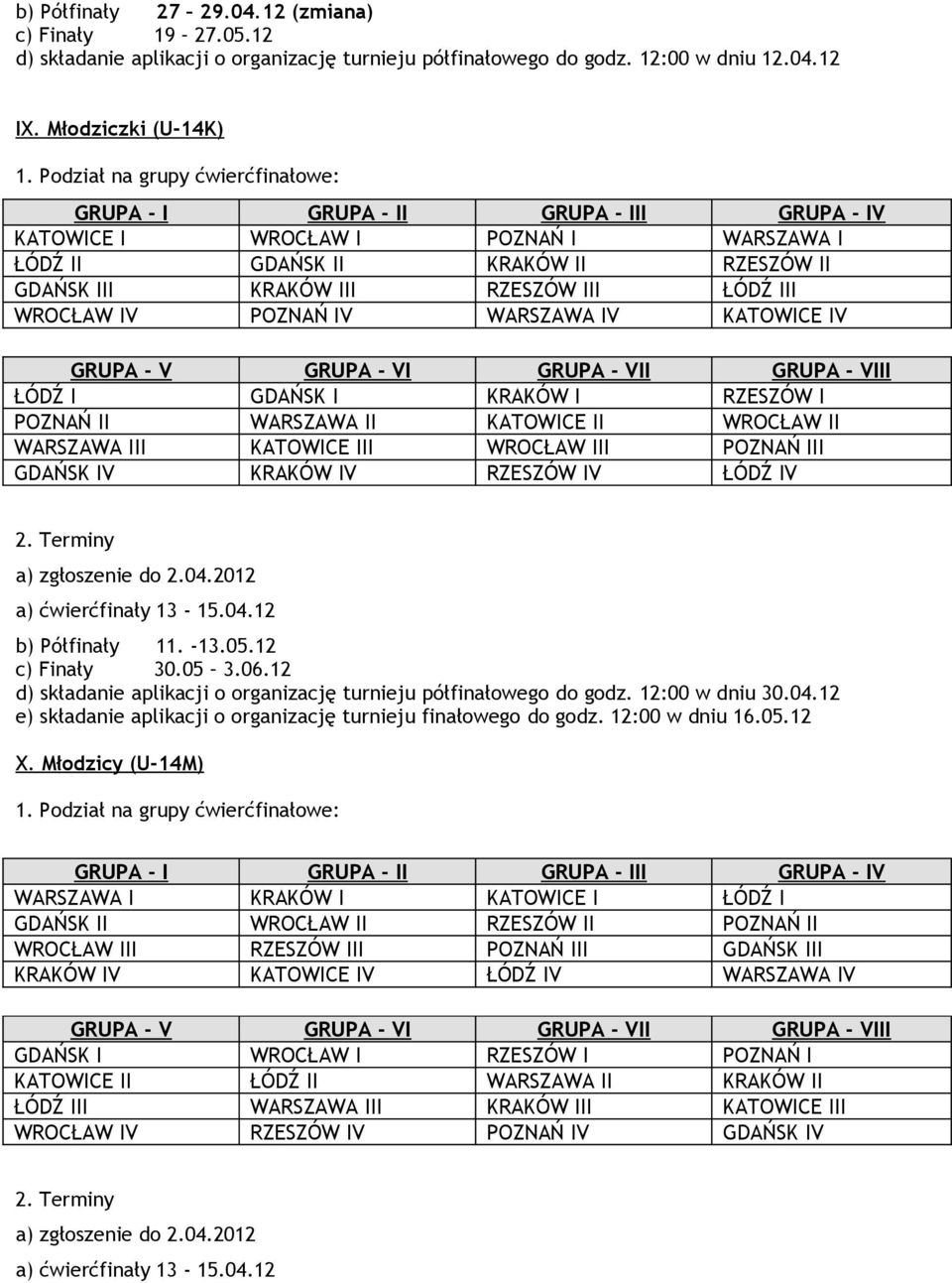 IV ŁÓDŹ I GDAŃSK I KRAKÓW I RZESZÓW I POZNAŃ II WARSZAWA II KATOWICE II WROCŁAW II WARSZAWA III KATOWICE III WROCŁAW III POZNAŃ III GDAŃSK IV KRAKÓW IV RZESZÓW IV ŁÓDŹ IV a) zgłoszenie do 2.04.