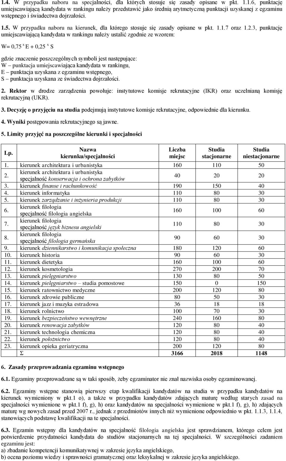 3, punktację umiejscawiającą kandydata w rankingu należy ustalić zgodnie ze wzorem: W= 0,75 x E + 0,25 x S gdzie znaczenie poszczególnych symboli jest następujące: W punktacja umiejscawiająca