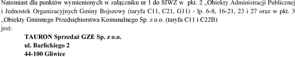 C11, C21, G11) - lp. 6-8, 16-21, 23 i 27 oraz w pkt.