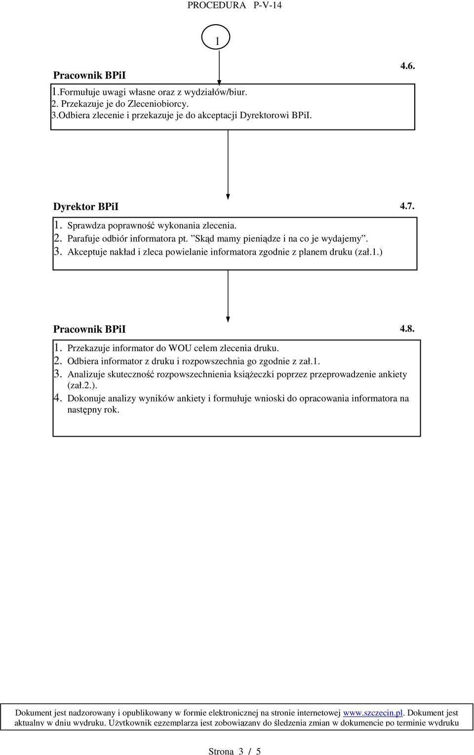 Akceptuje nakład i zleca powielanie informatora zgodnie z planem druku (zał.1.) Pracownik BPiI 4.8. 1. Przekazuje informator do WOU celem zlecenia druku. 2.