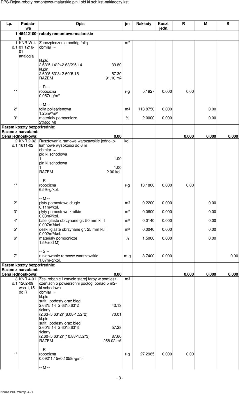 25 / 2 KNR 2-02 1611-02 Rusztowania ramowe warszawskie jednokolumnowe wysokości do 6 m obmiar = płd kl.schodowa 1 1.00 płn kl.schodowa 1 1.00 2.00 kol. kol. 6.59r-g/kol. 2* płyty pomostowe długie 0.