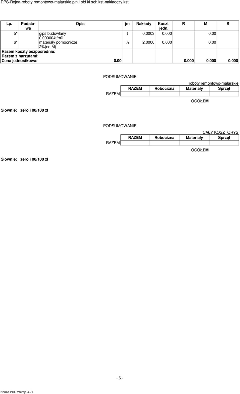 000004t/ 6* materiały pomocnicze PODSUMOWANIE roboty