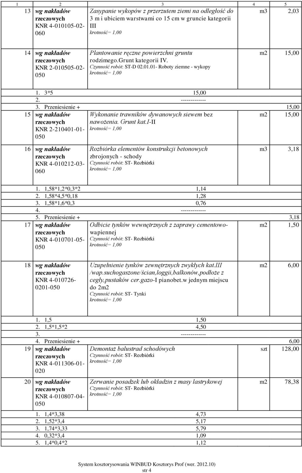 Przeniesienie + 15,00 15 wg nakładów KNR 2-210401-01-16 wg nakładów KNR 4-010212-03-060 Wykonanie trawników dywanowych siewem bez nawożenia. Grunt kat.
