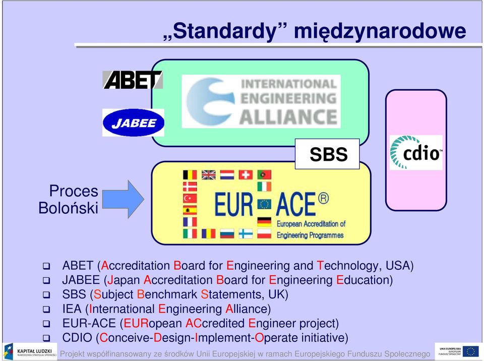 (Subject Benchmark Statements, UK) IEA (International Engineering Alliance) EUR-ACE