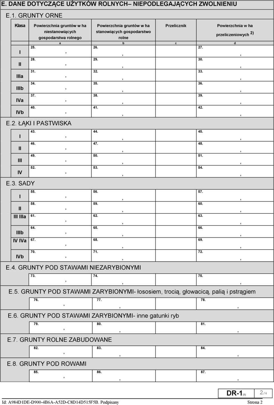 IIIb IVa IVb 25. 28. 31. 34. 37. 40. E.2. ŁĄKI I PASTWISKA I II III IV E.3. SADY I II III IIIa 61. IIIb a b c d 26. 27. 29. 30. 32. 33. 35. 36. 38. 39. 41. 42. 43. 44. 45. 46. 47. 48. 49. 50. 51. 52.