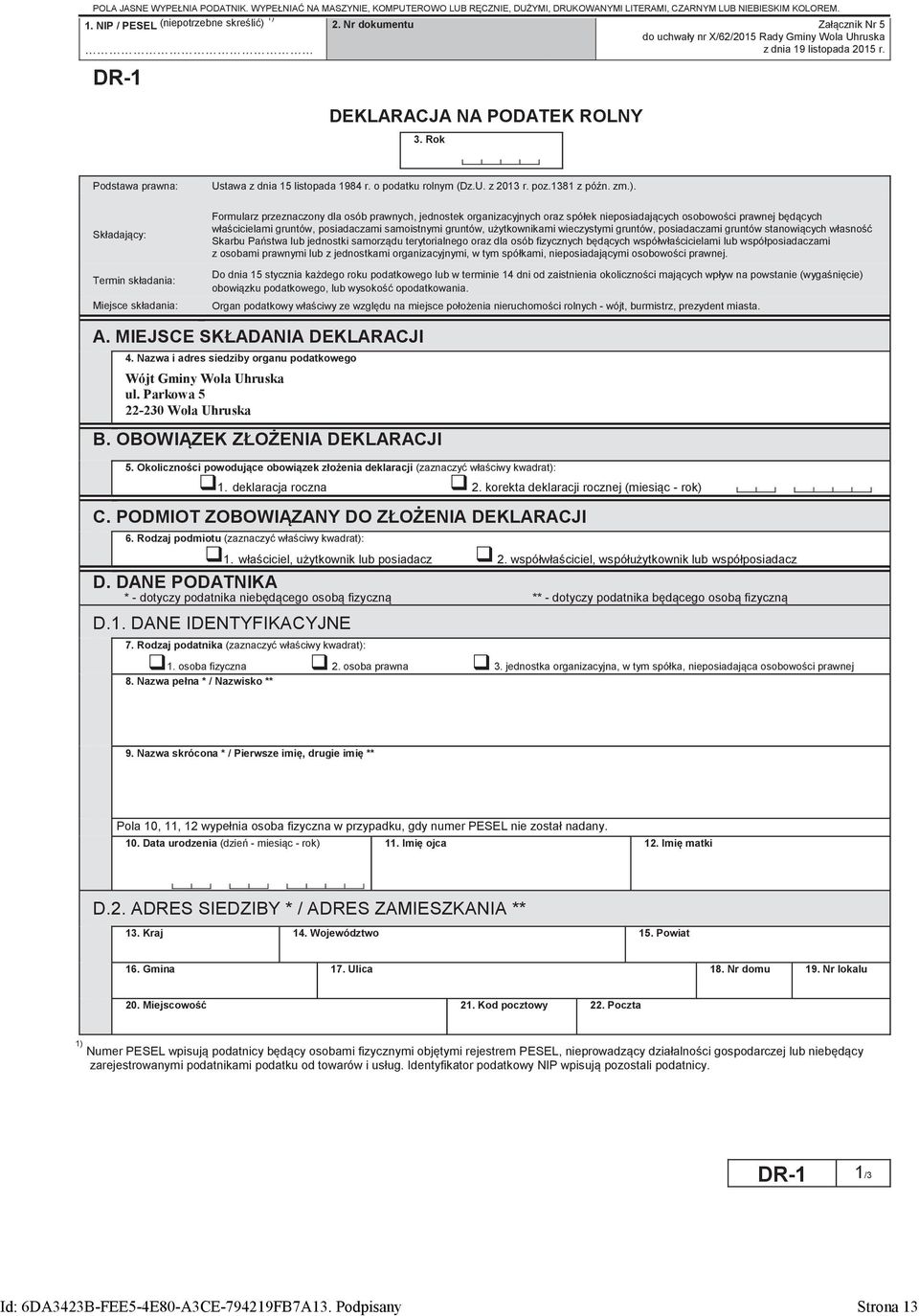 o podatku rolnym (Dz.U. z 2013 r. poz.1381 z późn. zm.).