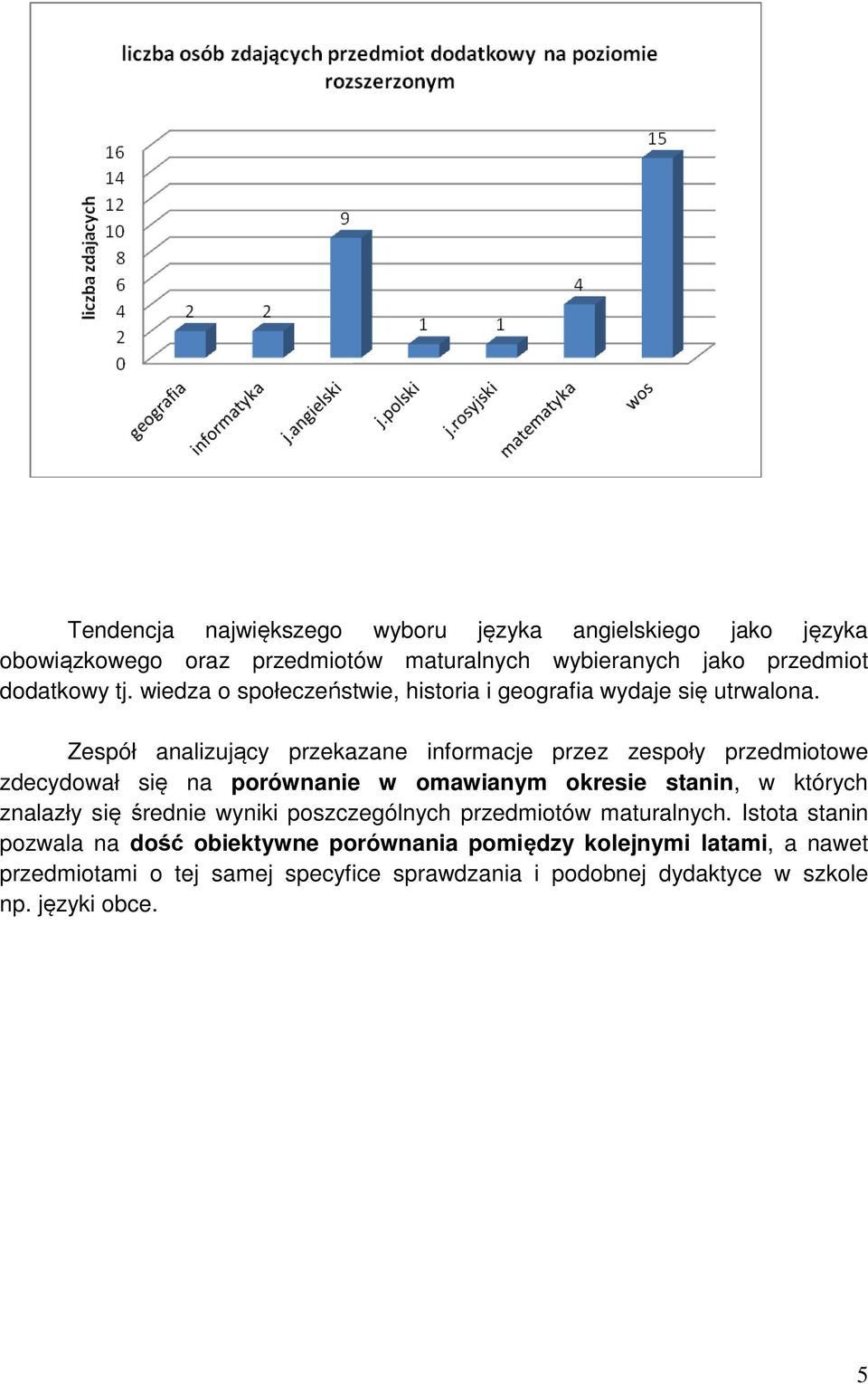 Zespół analizujący przekazane informacje przez zespoły przedmiotowe zdecydował się na porównanie w omawianym okresie stanin, w których znalazły się