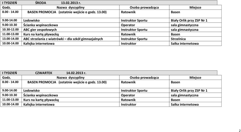 gimnastyczna 13.00-14.