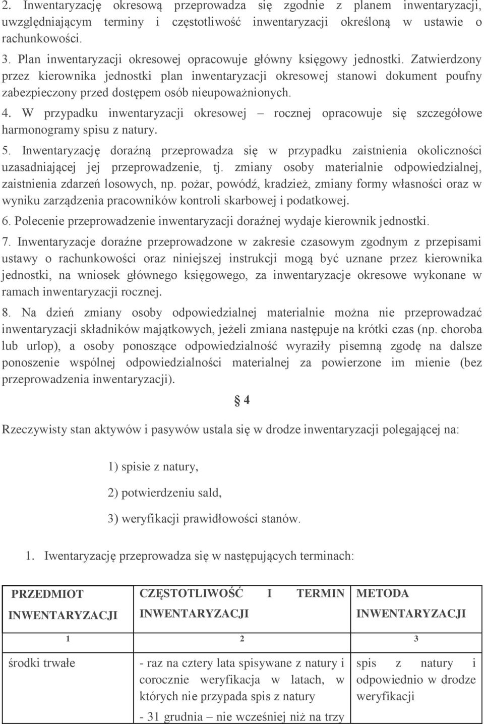 Zatwierdzony przez kierownika jednostki plan inwentaryzacji okresowej stanowi dokument poufny zabezpieczony przed dostępem osób nieupoważnionych. 4.