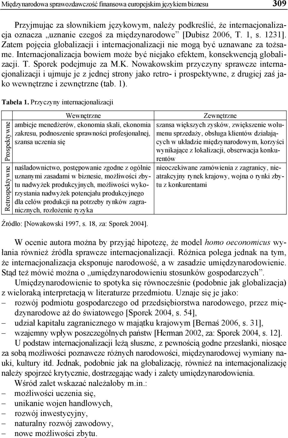 K. Nowakowskim przyczyny sprawcze internacjonalizacji i ujmuje je z jednej strony jako retro- i prospektywne, z drugiej zaś jako wewnętrzne i zewnętrzne (tab. 1). Tabela 1.