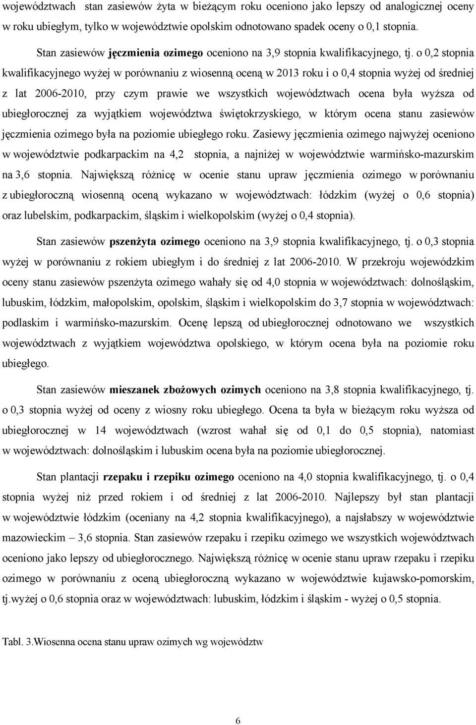 o 0,2 stopnia kwalifikacyjnego wyżej w porównaniu z wiosenną oceną w 2013 roku i o 0,4 stopnia wyżej od średniej z lat 2006-2010, przy czym prawie we wszystkich województwach ocena była wyższa od